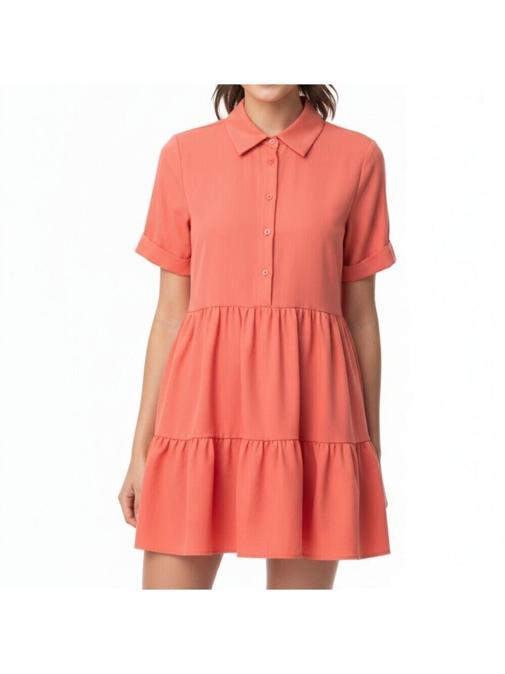 *Molly Bracken Vibrant Coral Pleated Dress – Size Medium (Oversized Fit)
